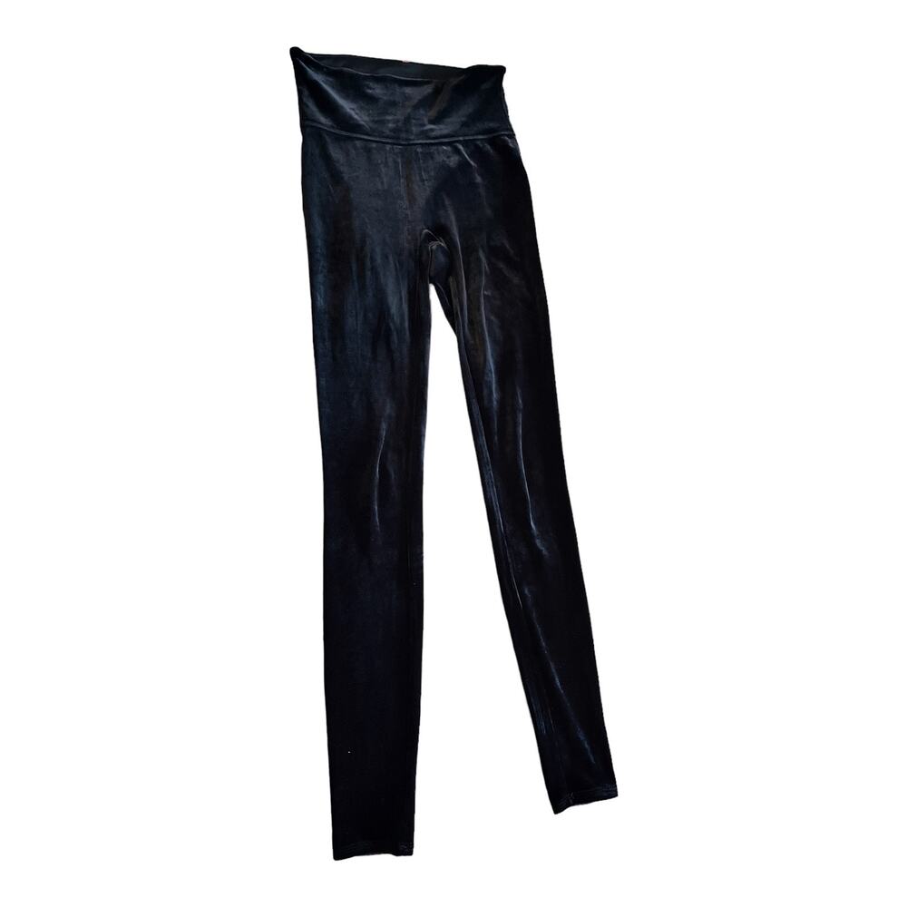 SPANX Velvet Black Leggings Power Waist Tummy Control X-Small EUC